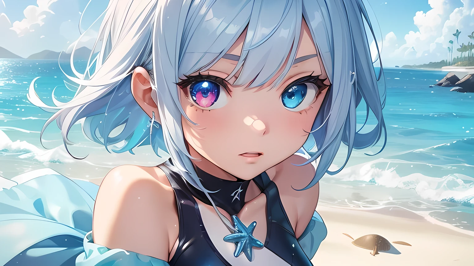 Stable Diffusion Prompt: Anime girl with blue hair and eyes enjoys ...
