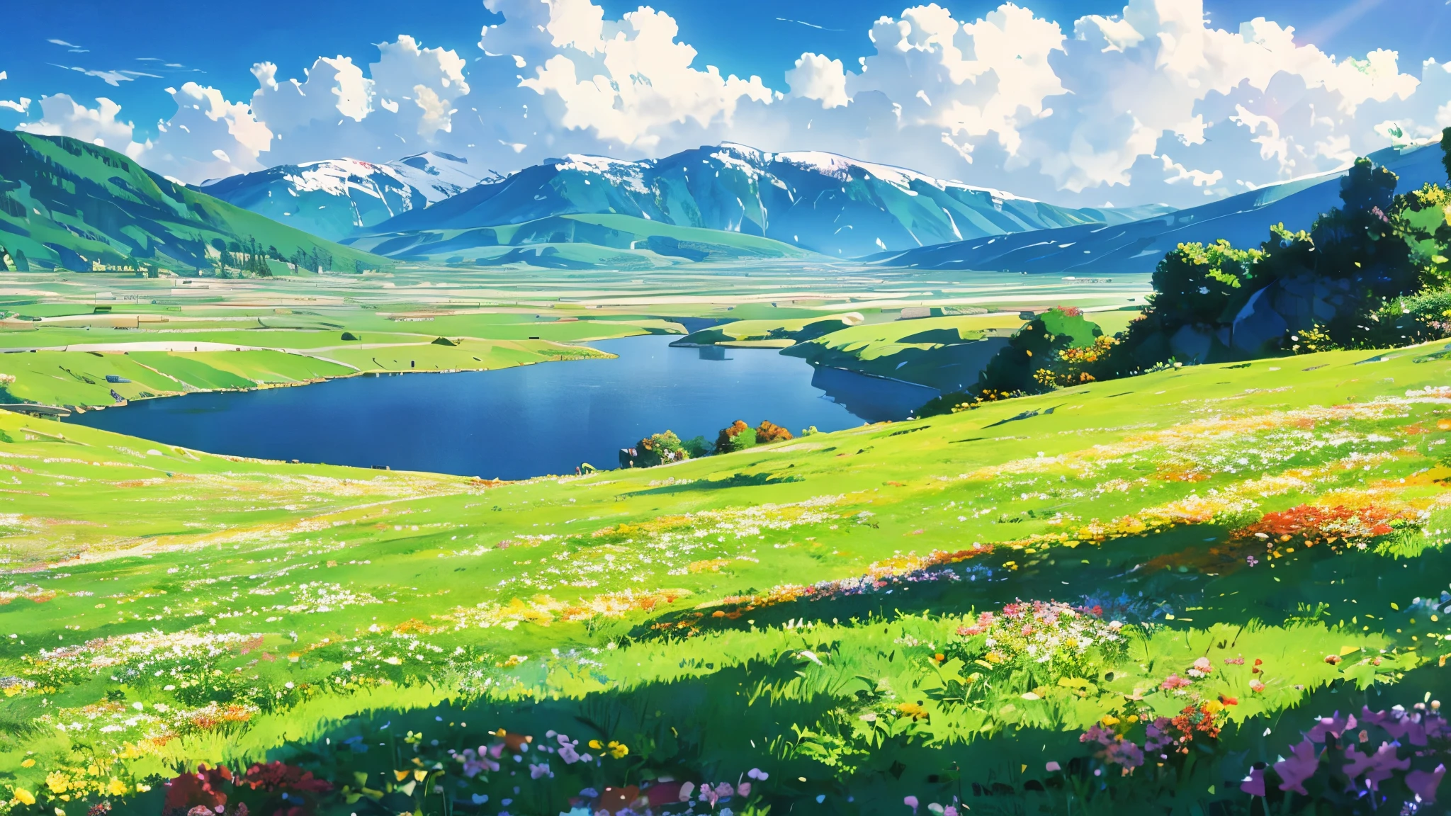 Stable Diffusion Prompt: Anime scenery of a mountain lake and a valley ...