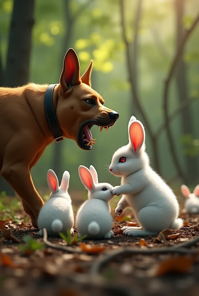 Stable Diffusion Prompt: Brown dog attacks white bunnies in forest ...