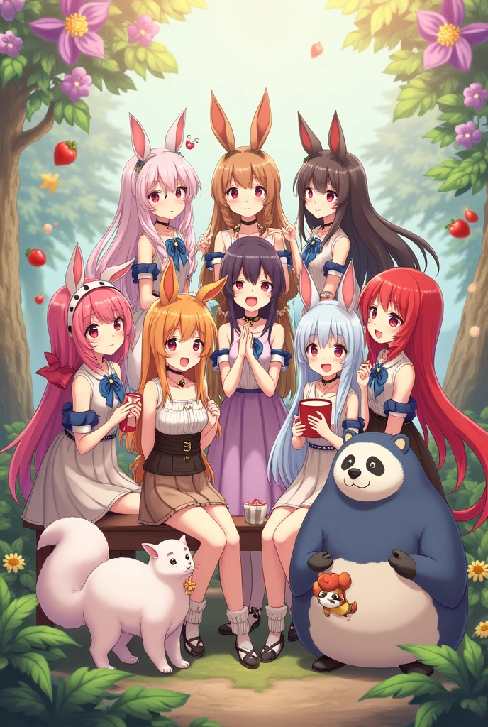 Stable Diffusion Prompt: Create a diverse group of 10 animal girls ...