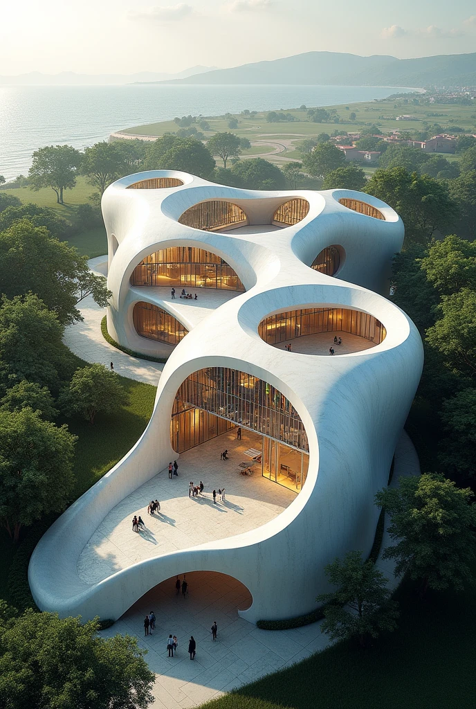 Stable Diffusion Prompt: Wave-shaped architectural art museum offers ...
