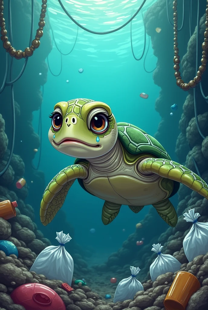 Stable Diffusion Prompt: Cartoon crying sea turtle making a fuss with ...