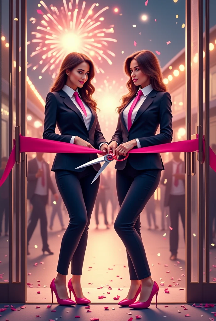Stable Diffusion Prompt: Elegant women with black suits, pink shoes ...