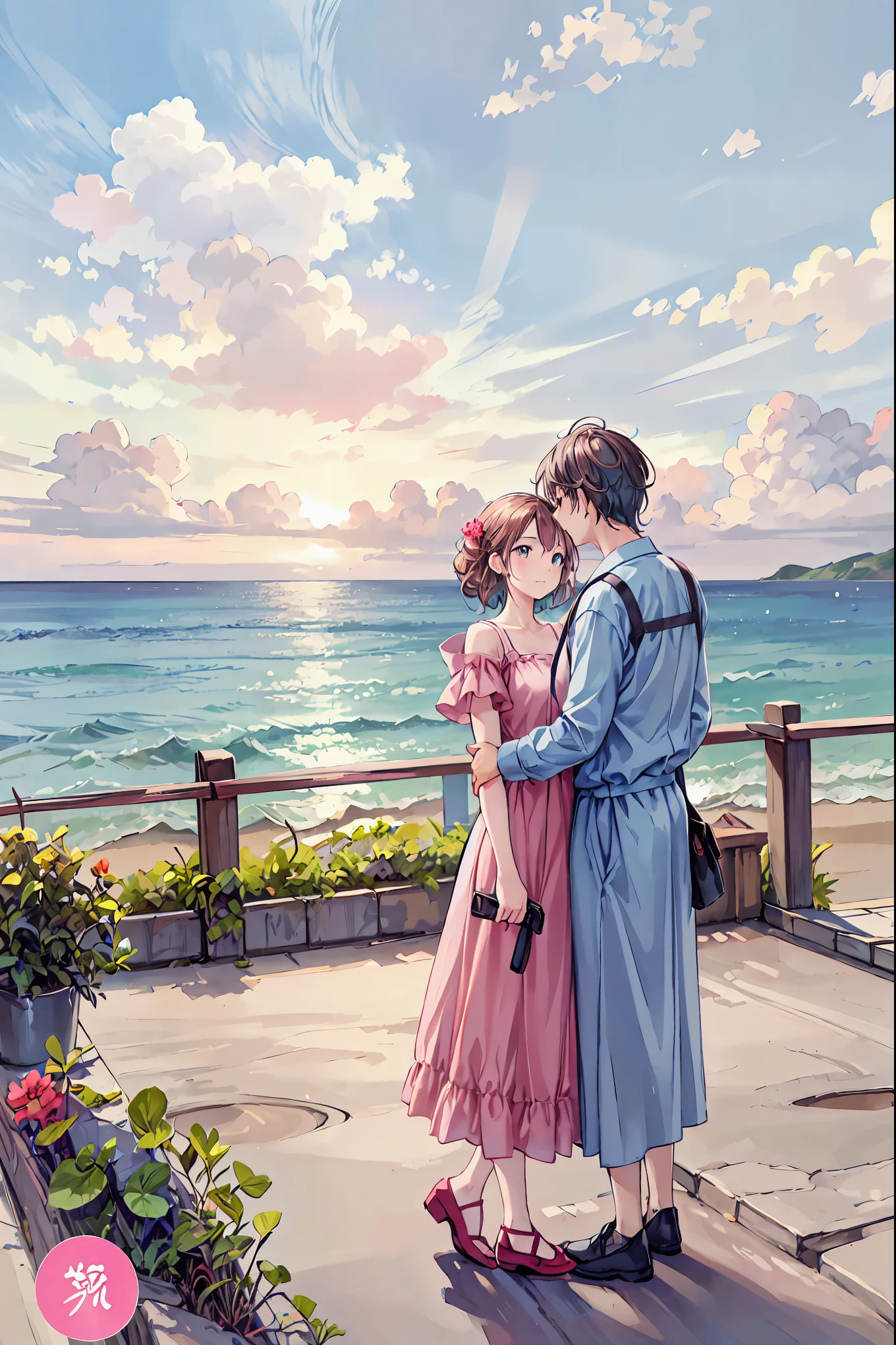 Stable Diffusion Prompt: Anime couple kissing on the beach with the ...