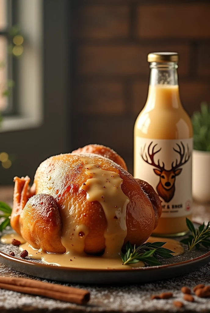 Stable Diffusion Prompt Eggnog Chicken with Deer Antler Bottle Label