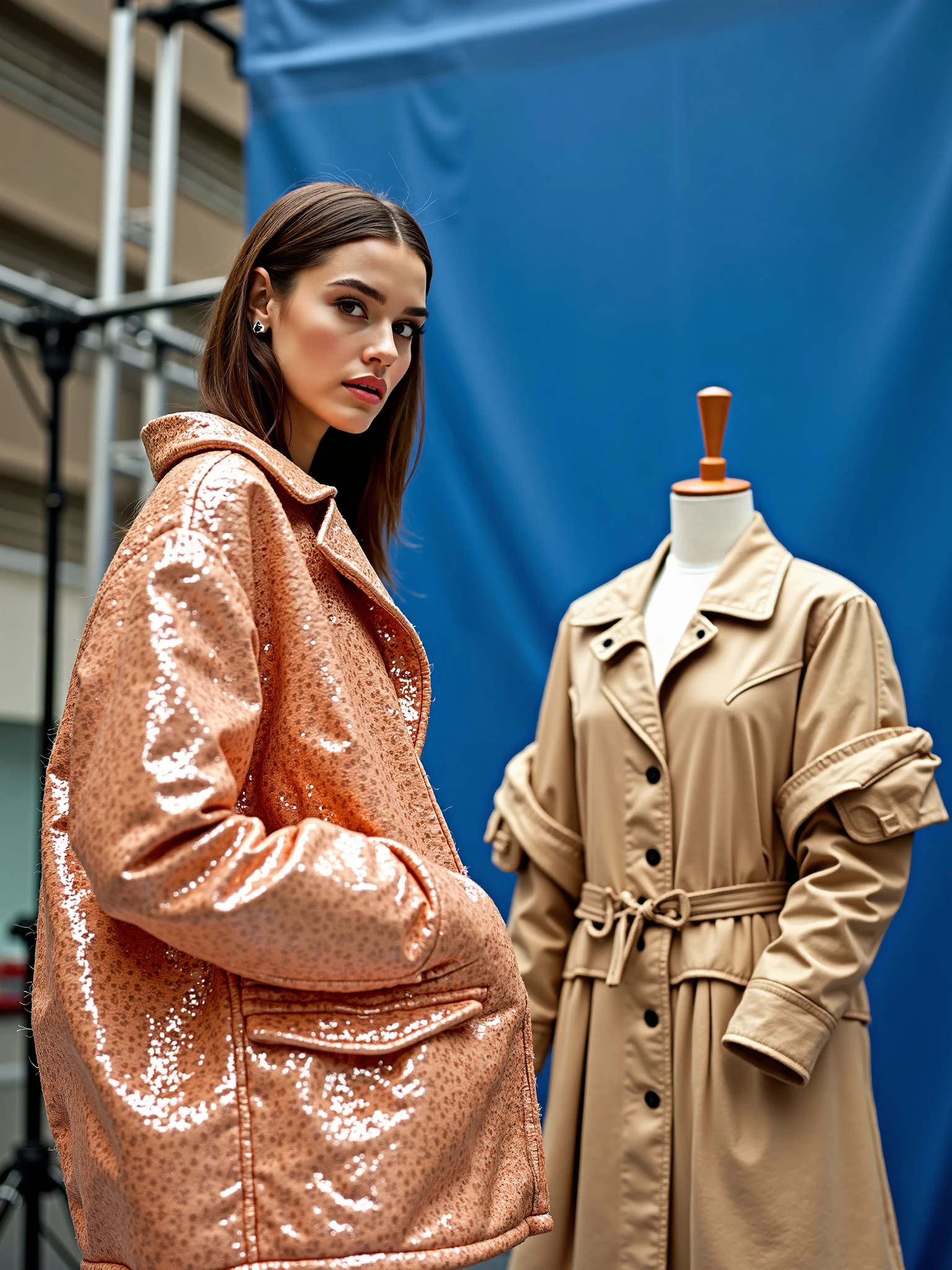 Stable Diffusion Prompt: Arafed woman standing next to a mannequin ...