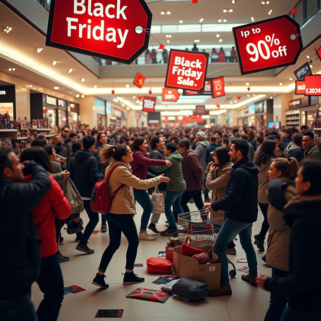 Stable Diffusion Prompt: Black Friday chaos erupts as shoppers scramble ...
