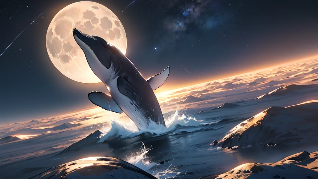 Stable Diffusion Prompt: Humpback whale leaps over shining moon in ...