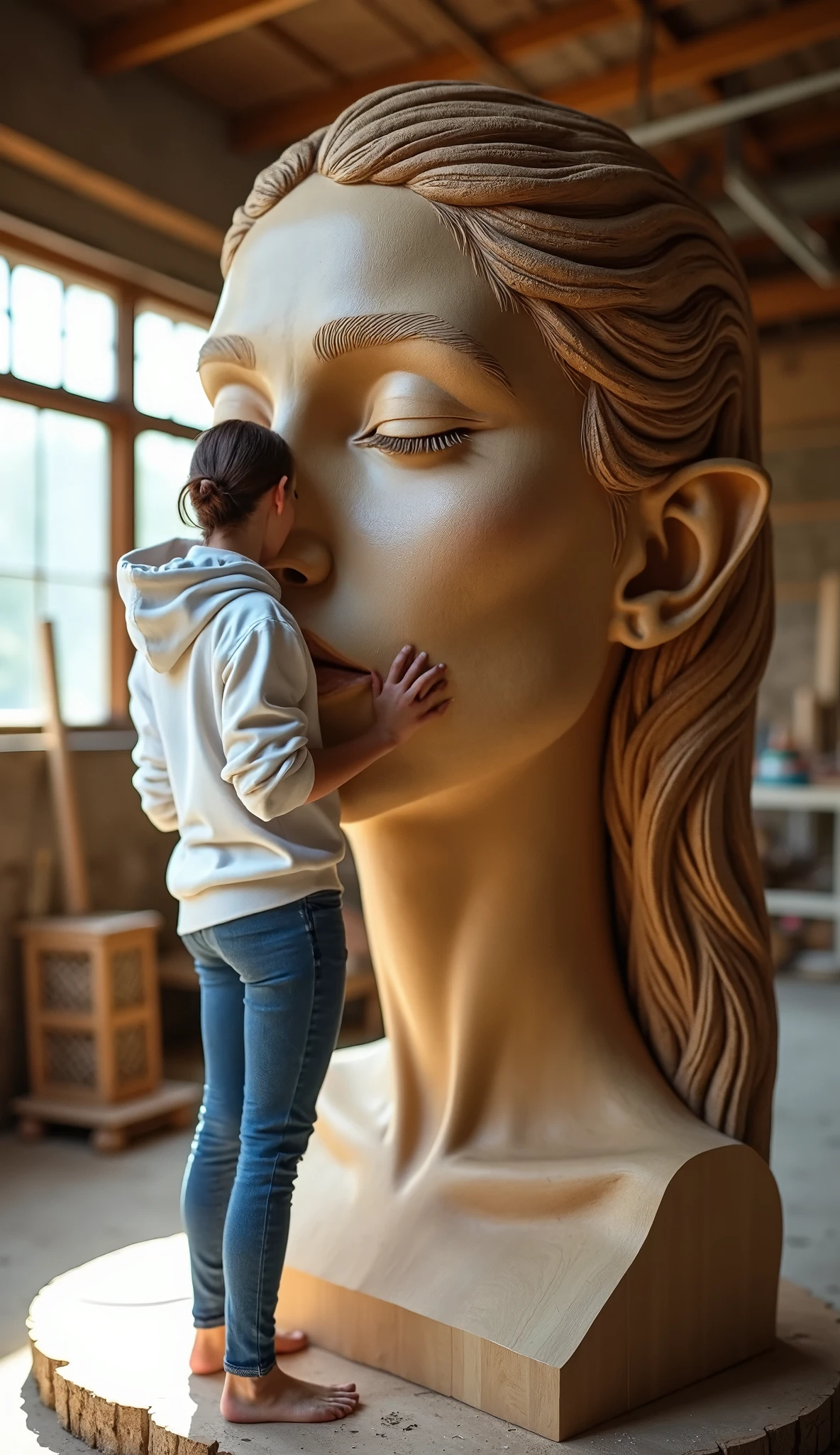 Stable Diffusion Prompt: Arafed woman standing next to a large statue ...