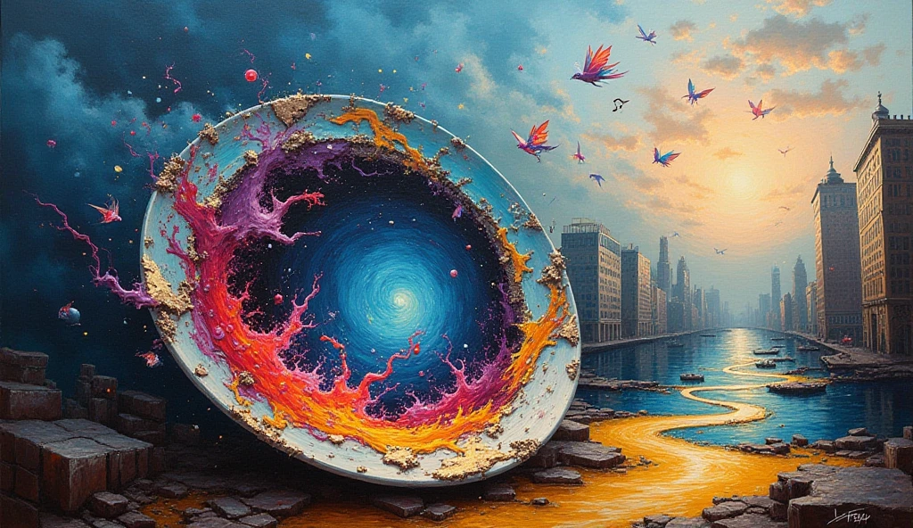 Stable Diffusion Prompt: Surreal painting of a plate transforming into ...