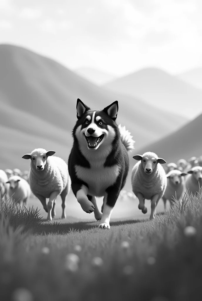 Stable Diffusion Prompt: Happy shepherd dog running with sheep in black ...