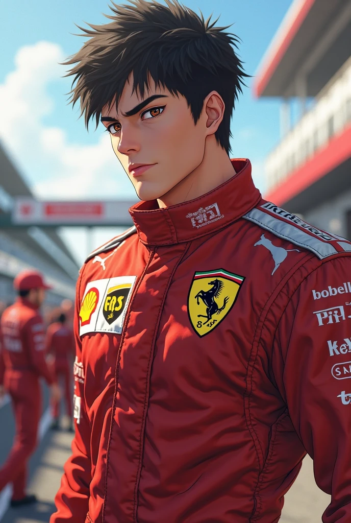 Stable Diffusion Prompt: 3D anime man in Ferrari F1 jumpsuit: black ...