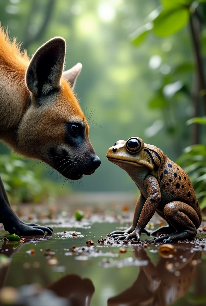 Stable Diffusion Prompt: Hyena and frog face-off: Nature's unexpected ...
