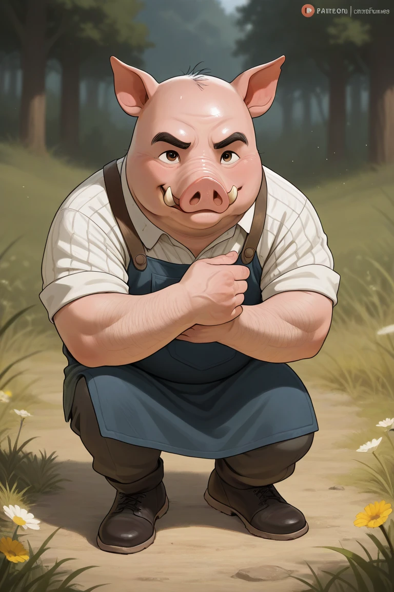 Stable Diffusion Prompt: The farmer holds a pig in his hand
