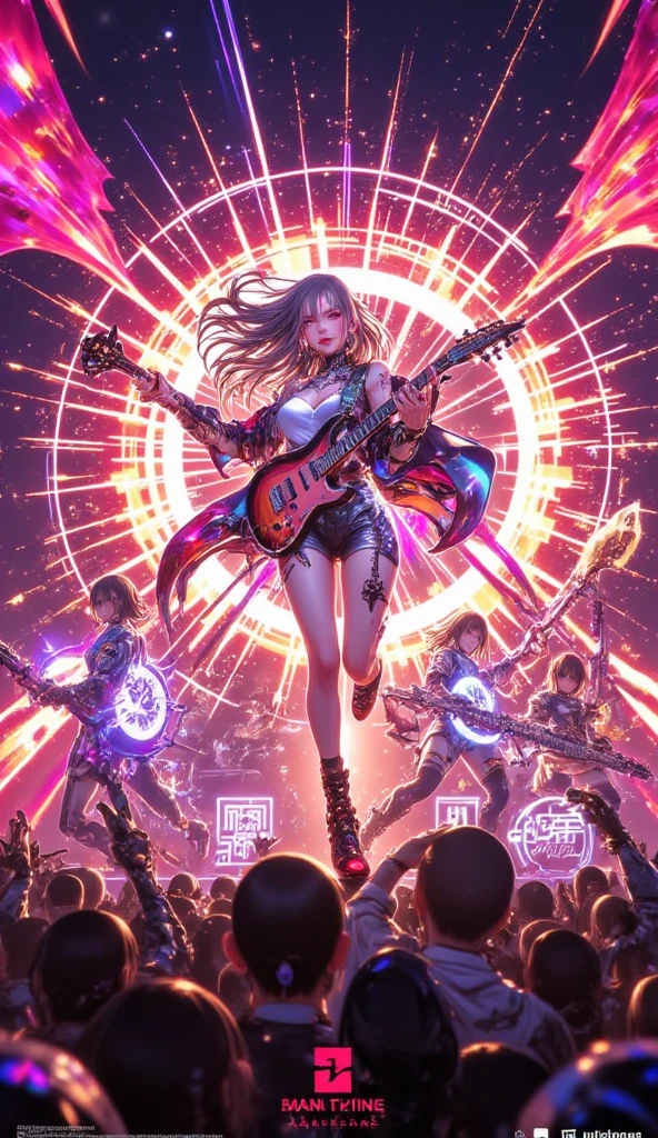 Stable Diffusion Prompt: Vibrant anime girl band rocks dazzling ...