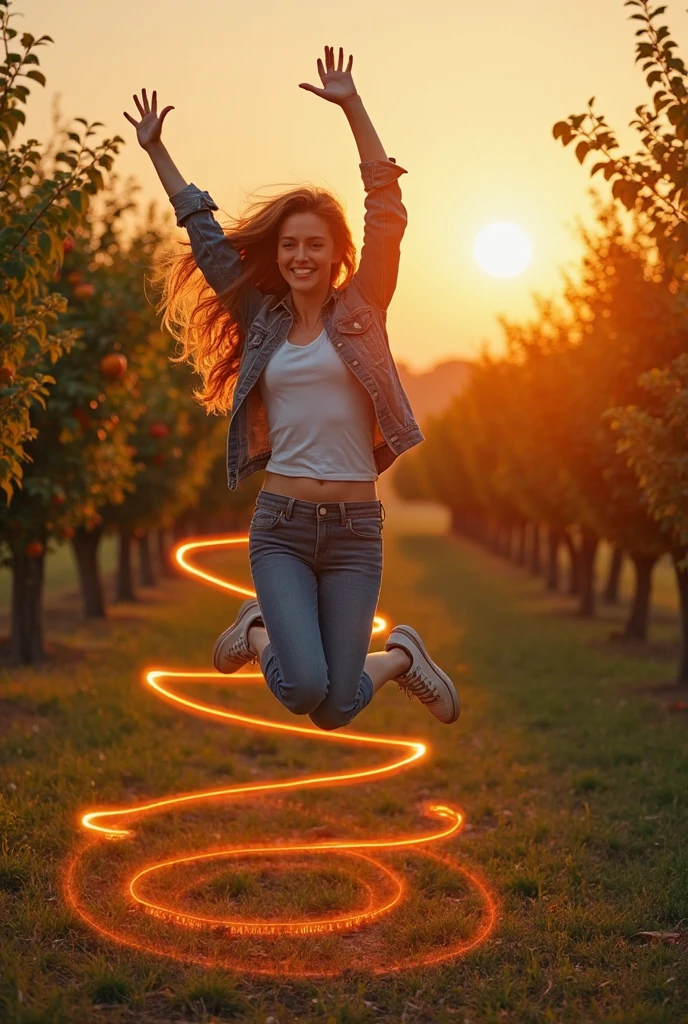 Stable Diffusion Prompt: Sunset over a fruit orchard creates a vibrant ...