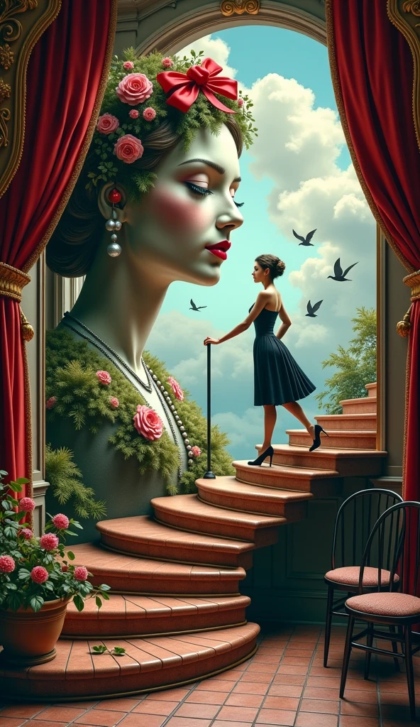 Stable Diffusion Prompt: Surrealism artwork, A woman in dress walking ...