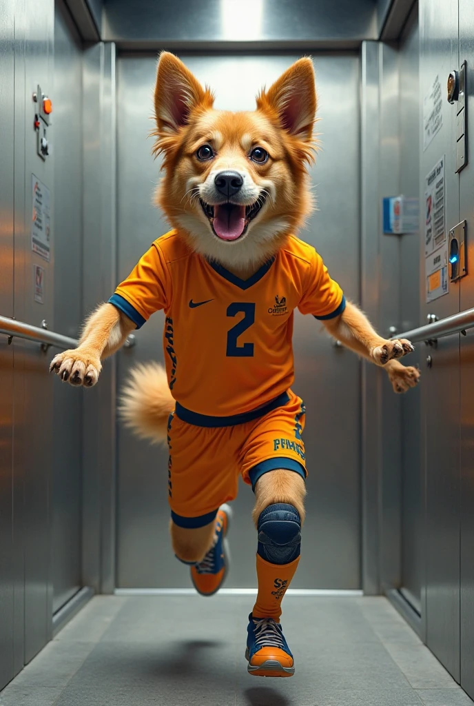 Stable Diffusion Prompt: Yellow dog in volleyball attire inside ...