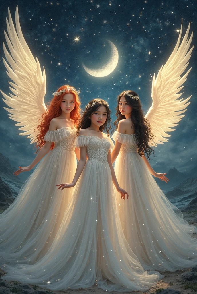 Stable Diffusion Prompt: Make three girls, one with red hair and fair ...