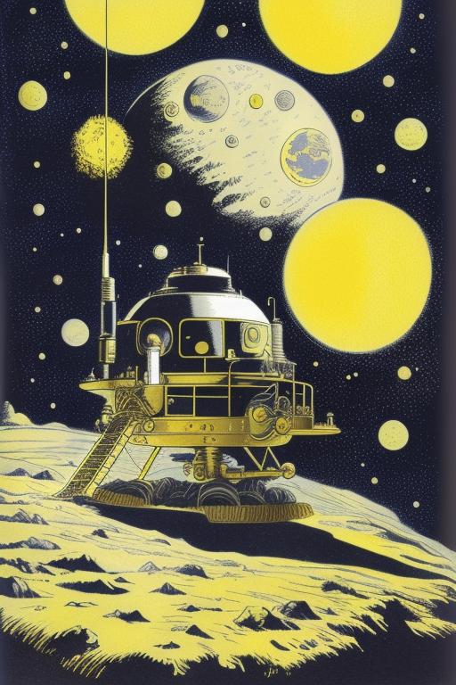 Stable Diffusion Prompt: A painting of a space station on the moon with ...
