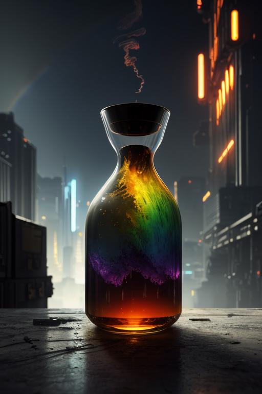Stable Diffusion Prompt: Glass bottle with liquid on table—stylish ...